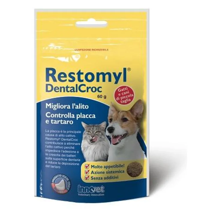 Restomyl DentalCroc Integratore Prevenzione Tartaro Cani Piccola Taglia Busta 60 grammi