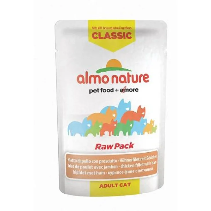 Almo Nature HFC Raw Pack Filetto di Pollo con Prosciutto Cibo umido per gatti 55 g