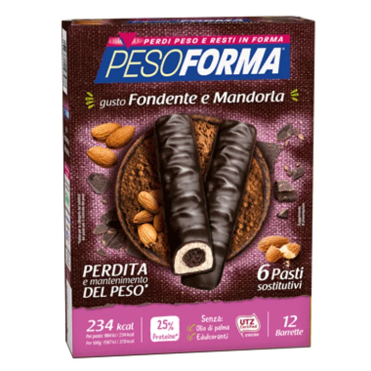 Pesoforma Barrette Cioccolato Fondente E Mandorla Pasto Sostitutivo 12 Barrette (6 Pasti)