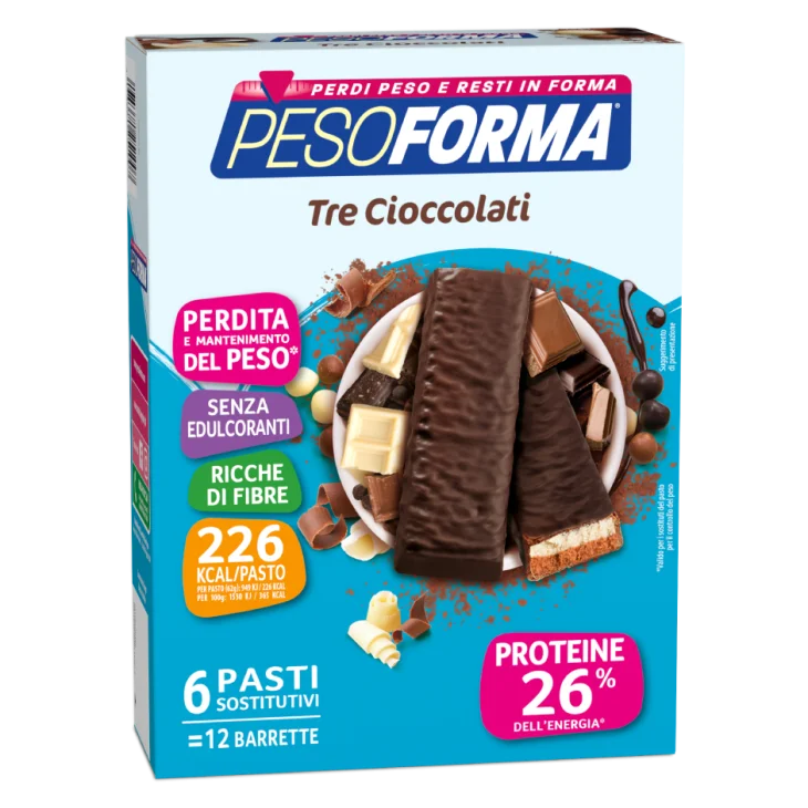 Pesoforma Barrette Dietetiche ai 3 Cioccolati 12 barrette