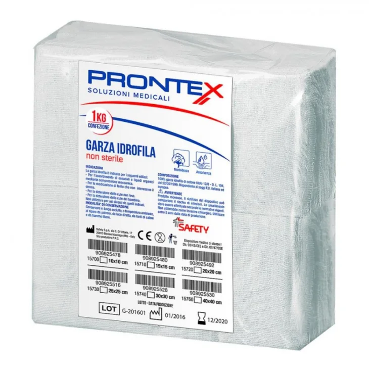 Prontex Compresse Garza di Cotone Idrofilo Non Sterile 10x10 cm 1 Kg