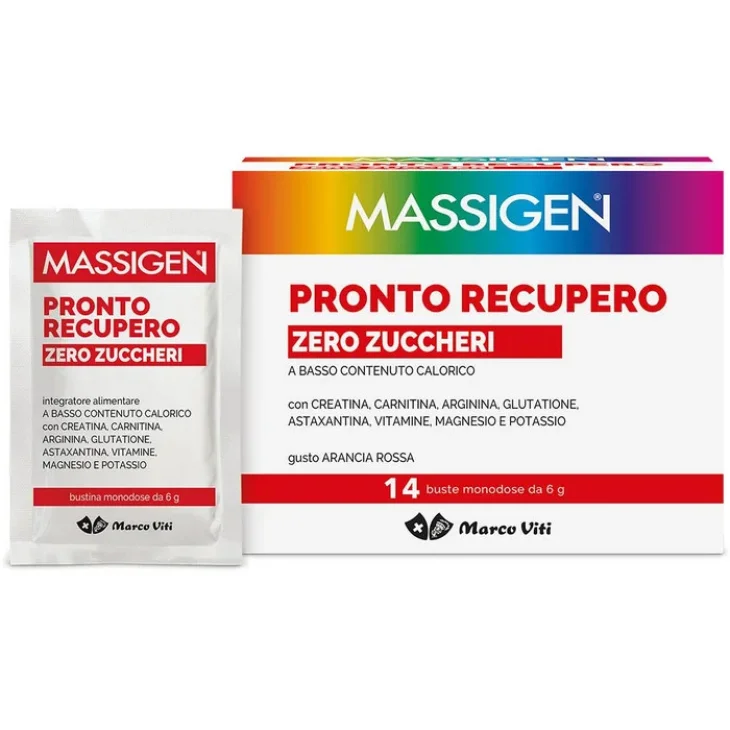 Massigen Pronto Recupero Zero Zuccheri Integratore Vitamine e Sali Minerali 14 Bustine da 6g Massigen Pronto Recupero Zero Zuccheri Integratore Vitamine e Sali Minerali 14 Bustine da 6g
