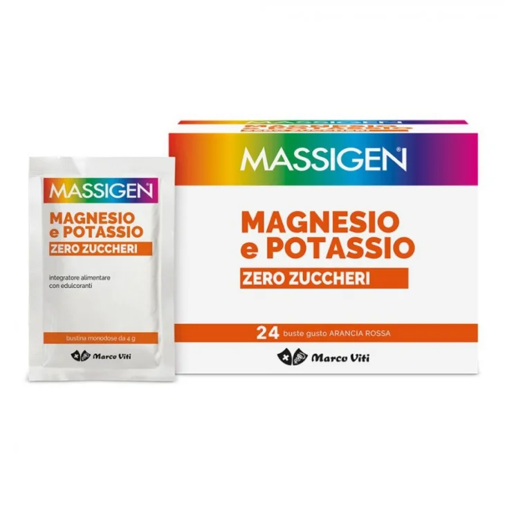 Massigen Magnesio Potassio Zero Zuccheri Integratore Gusto Arancia Rossa 24 Bustine