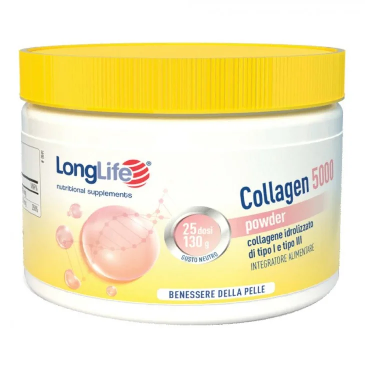 Longlife Collagen 5000 Powder Integratore di collagene per la pelle Polvere 130g Longlife Collagen 5000 Powder Integratore di collagene per la pelle Polvere 130g