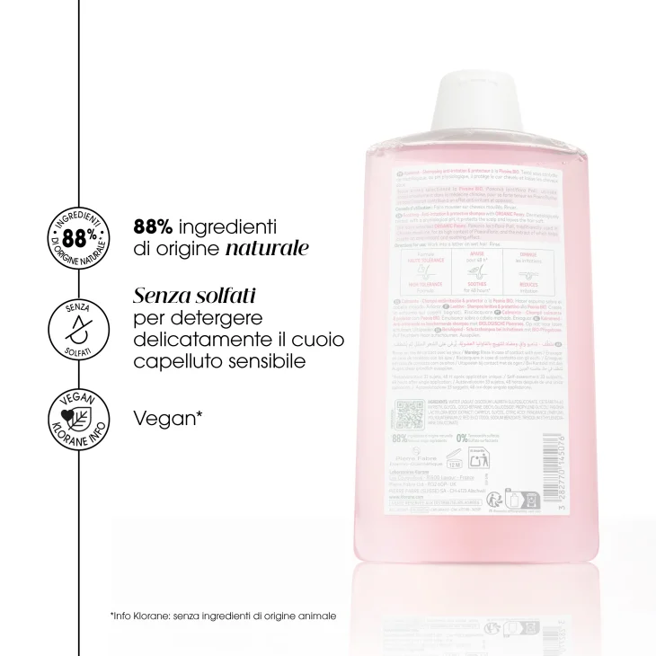 Klorane Shampoo Alla Peonia Bio Lenitivo e Anti-irritante 200 ml
