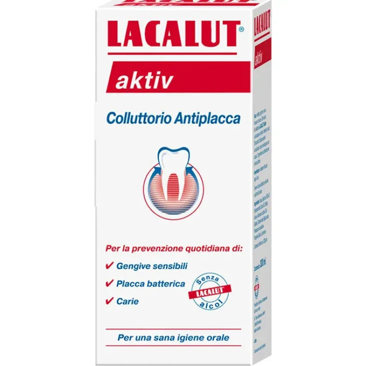 Lacalut Aktiv Collutorio Antiplacca con Fluoruro di Sodio e Clorexidina 300ml