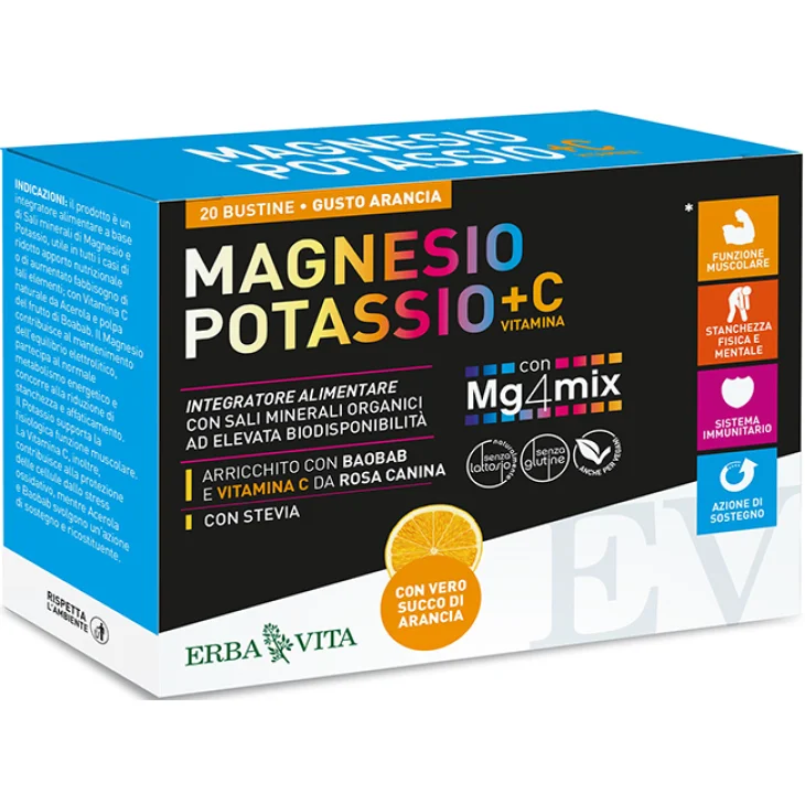 Erba Vita Magnesio e Potassio + Vitamina C Gusto Arancia 20 bustine Erba Vita Magnesio e Potassio + Vitamina C Gusto Arancia 20 bustine