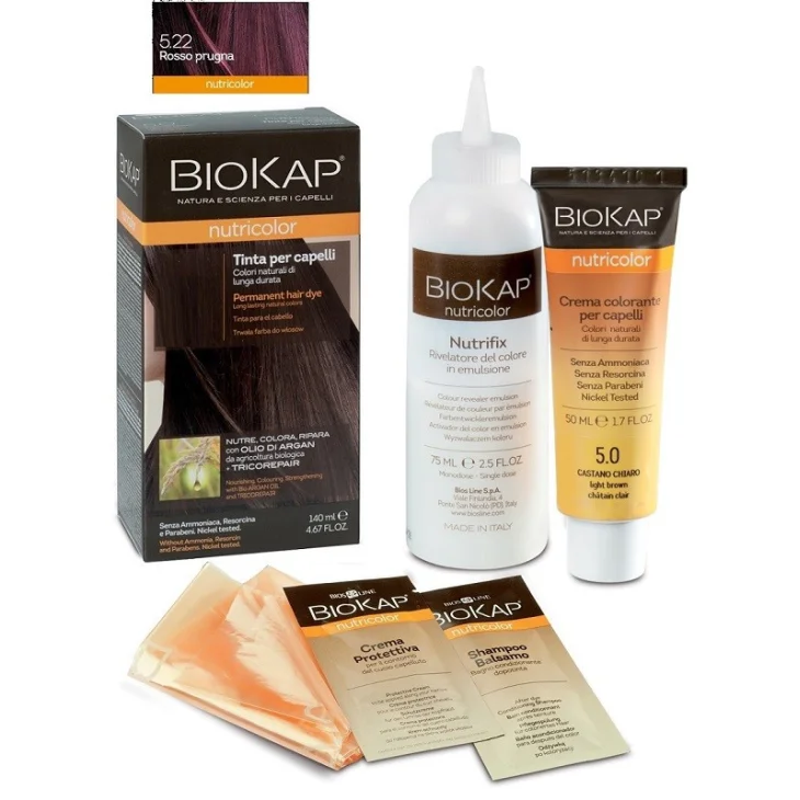 Biokap Nutricolor Tinta Capelli 5.22 Rosso Prugna Senza Ammoniaca Kit