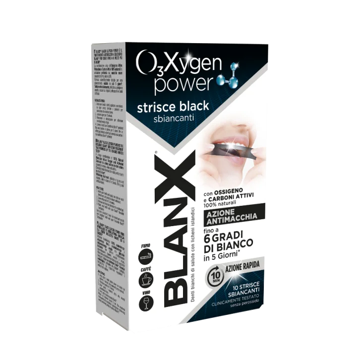 BlanX Strisce Sbiancanti Denti Black O₃Xygen Power 5 pezzi BlanX Strisce Sbiancanti Denti Black O₃Xygen Power 5 pezzi