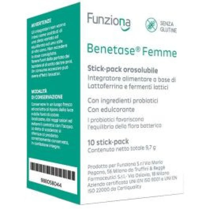 Funziona Benetase Femme Integratore Probiotico 10 Stick Pack Senza Glutine Funziona Benetase Femme Integratore Probiotico 10 Stick Pack Senza Glutine