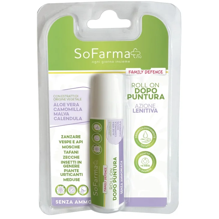 Sofarma Roll-On Dopopuntura ad Azione Lenitiva con Aloe Vera, Camomilla, Malva e Calendula 20 ml Sofarma Roll-On Dopopuntura ad Azione Lenitiva con Aloe Vera, Camomilla, Malva e Calendula 20 ml