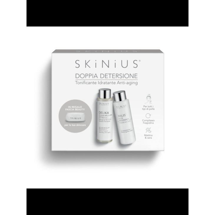 Skinius Doppia Detersione Antiaging Cofanetto Detergente 100 ml + Acqua Micellare 100 ml + Fascia Beauty