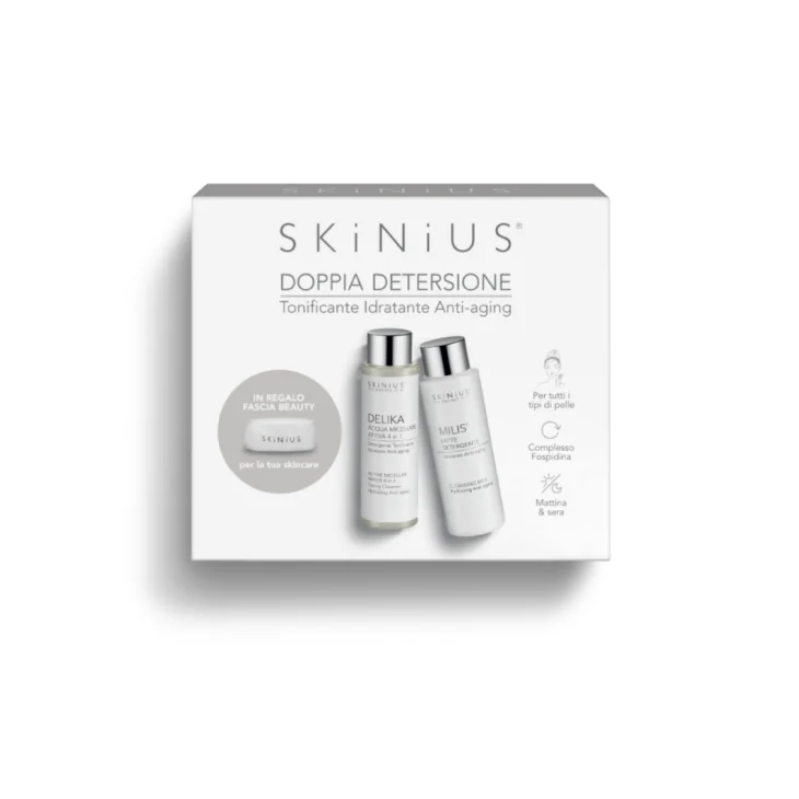 Skinius Doppia Detersione Antiaging Cofanetto Detergente 100 ml + Acqua Micellare 100 ml + Fascia Beauty