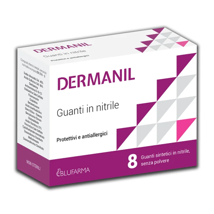 DERMANIL GUANTI PROTETTIVI ANALLERGICI IN NITRILE SENZA POLVERE 8 PEZZI
