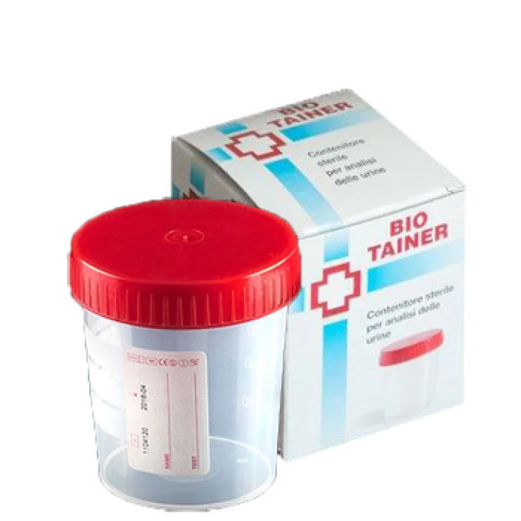 CONTENITORE PER URINA BIO TAINER GRADUATO CON SUPERFICIE DISCRITTURA CON TAPPO A VITE CAPACITA' 120ML 1 PEZZO