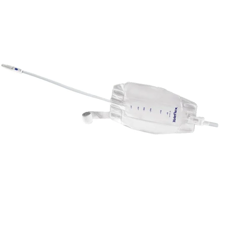 SACCA RACCOGLI URINA DA GAMBA PER INCONTINENZA 3 CAMERE COMFORT 500 ML A BASSO PROFILO IN PVC LATO RIVESTITO TNT CON TUBO DIRITTO 45 CM SENZA PUNTO DI PRELIEVO VARIABILE 8 PEZZI