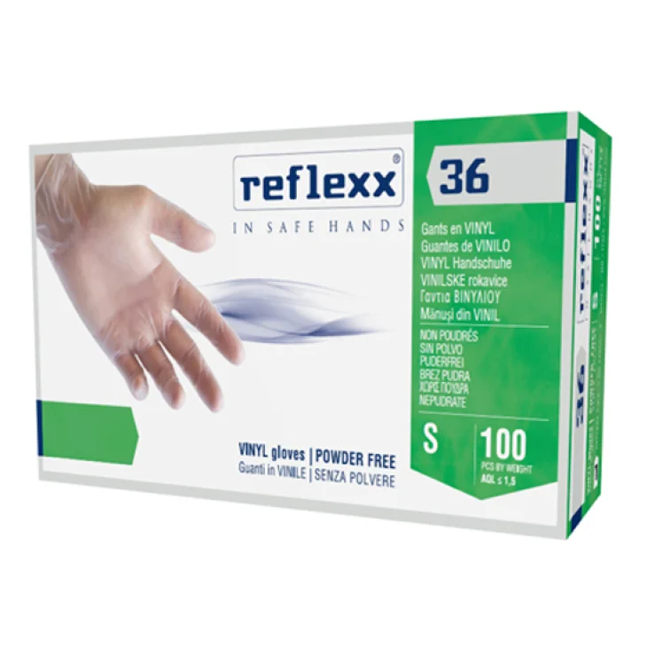 REFLEXX 36 GUANTO IN VINILE SOFT SENZA POLVERE S 100 PEZZI