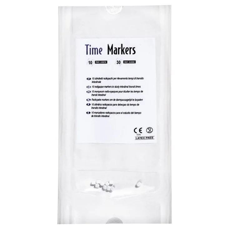 MARCATORE RADIOPACO IN GRANULI A BASE DI POLIPROPILENE FOODGRADE E BARIO SOLFATO FU TIME-MARKERS PER RILEVAMENTO TEMPODI TRANSITO INTESTINALE BUSTA DA 10 CILINDRETTI 20 PEZZI