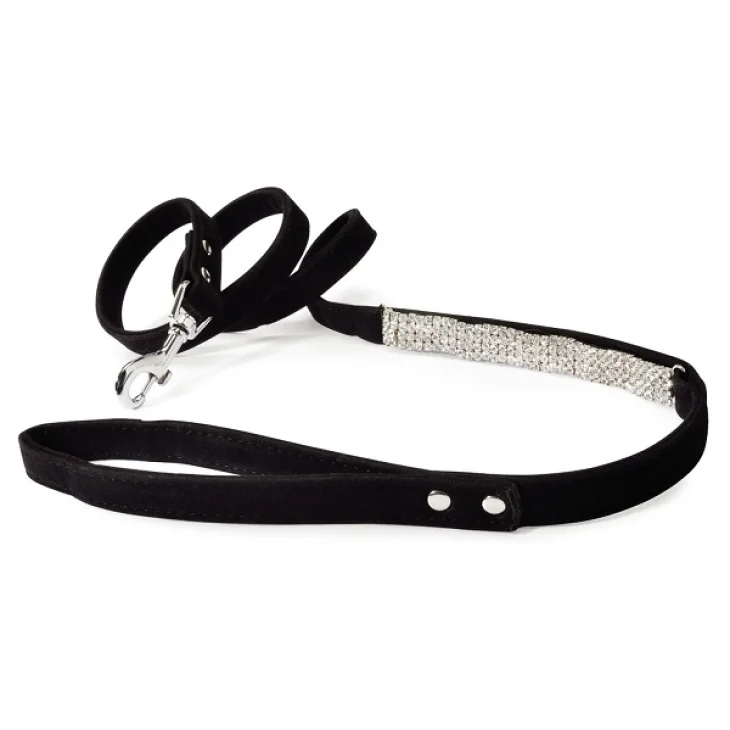 GUINZAGLIO VELLUTO CON STRASS NERO 15 X 1200 MM