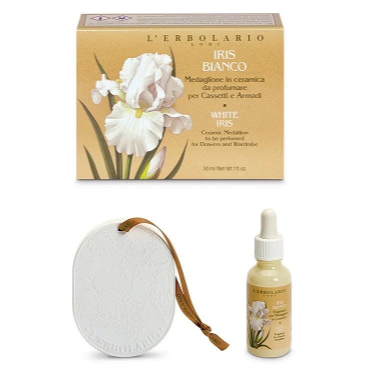 L'Erbolario Iris Bianco Medaglione Ceramica Profuma Cassetti e Armati