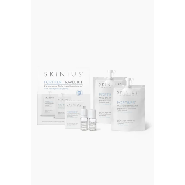 Skinius Fortiker Travel Kit Linea Capelli Ristrutturante Shampoo + Maschera + Lozione