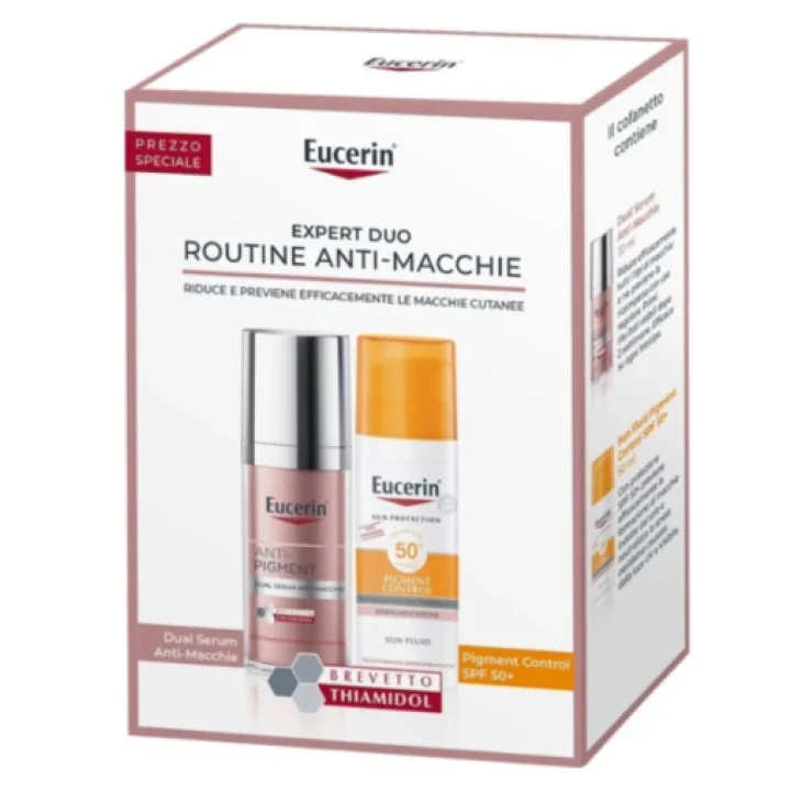 Eucerin Routine Antimacchie Cofanetto Dual Serum 30 Ml + Fluido Solare Pigment Control SPF50+ 50 Ml Confezione 2 Pezzi