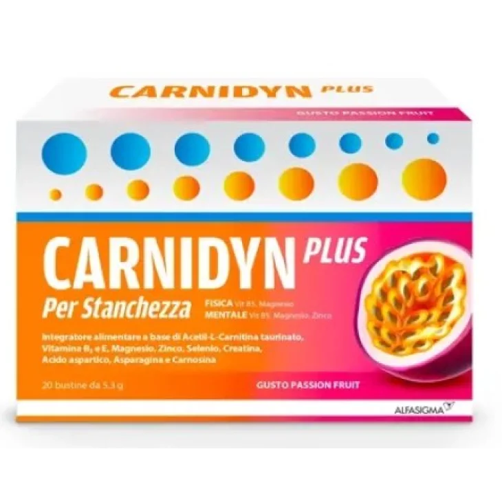 Carnidyn Plus Passion Fruit Integratore Salino Contro La Stanchezza Fisica e Mentale 20 bustine