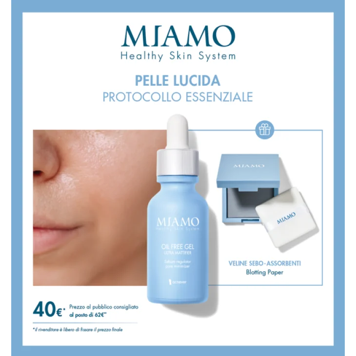 Miamo Cofanetto Protocollo Pelle lucida Oil Free Gel 30 ml + Blotting Baper
