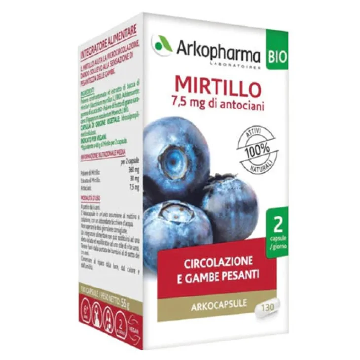 Arkofarma Arkocps Mirtillo Integratore Microcircolazione Gambe Pesanti 130 Capsule Arkofarma Arkocps Mirtillo Integratore Microcircolazione Gambe Pesanti 130 Capsule