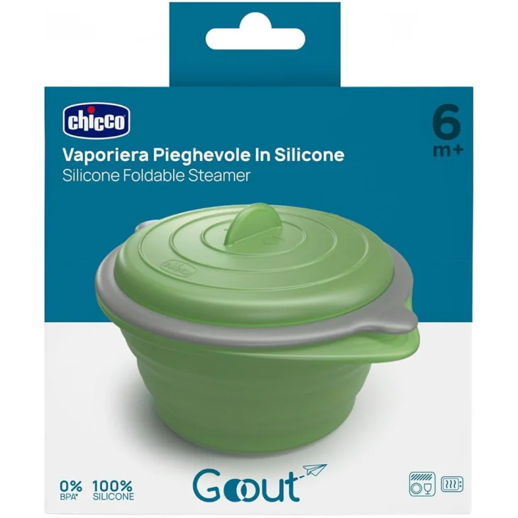 Chicco Vaporiera Pieghevole Silicone Cottura Vapore Microonde 3 pezzi Chicco Vaporiera Pieghevole Silicone Cottura Vapore Microonde 3 pezzi