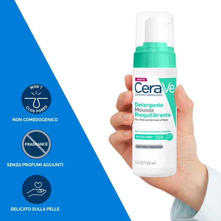 CeraVe Mousse Detergente Riequilibrante Per Pelli Sensibili da Normali a Miste 148ml
