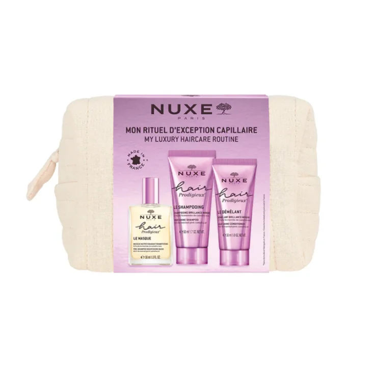 Nuxe Trousse Hari Prodigieuse Maschera Pre Shampoo + Shampoo + Balsamo Formato Viaggio