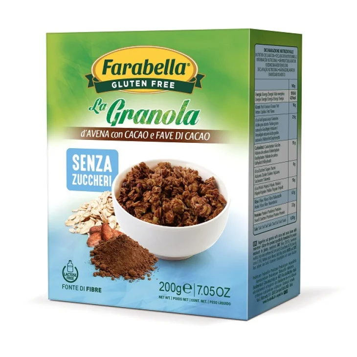 Farabella Granola D'avena Con Cacao E Fave Di Cacao Senza Glutine e Senza Lattosio 200 grammi