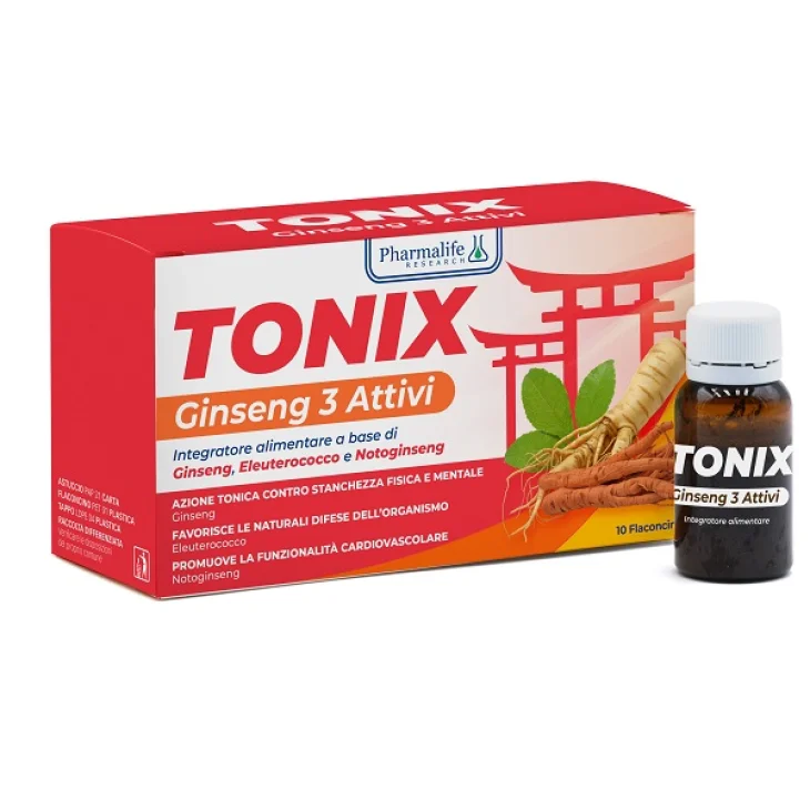 Tonix Ginseng 3 Attivi Integratore Contro Stanchezza Fisica e Mentale 10 Flaconcini