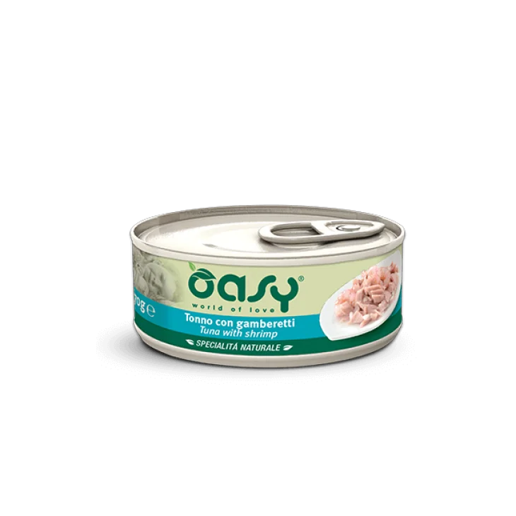 Oasy Cibo Umido per Gatti Adulti Tonno e Gamberetti Gelatina Morbida 85g