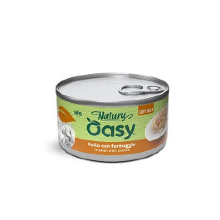 Oasy Natury Soft Jelly Pollo e Formaggio Alimento Umido Gatti Lattina 150g Oasy Natury Soft Jelly Pollo e Formaggio Alimento Umido Gatti Lattina 150g