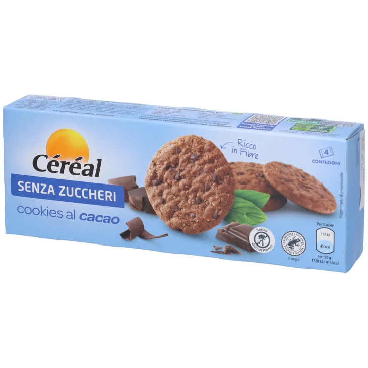 C&eacute;real Biscotti al Cacao con Gocce di Cioccolato Senza Zucchero 130g