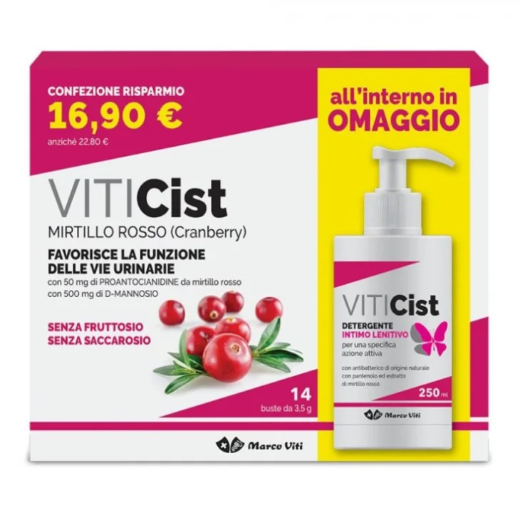 Marco Viti Viticist Promo Mirtillo Integratore Vie Urinarie 14 Bustine + Detergente Intimo 250 ml OMAGGIO