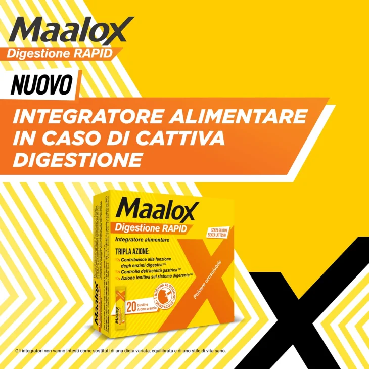 Maalox Digestione Rapid Integratore Cattiva Digestione e Acidità di Stomaco Adulti e Bambini 20 Bustine