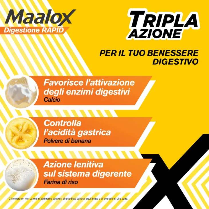 Maalox Digestione Rapid Integratore Cattiva Digestione e Acidità di Stomaco Adulti e Bambini 20 Bustine