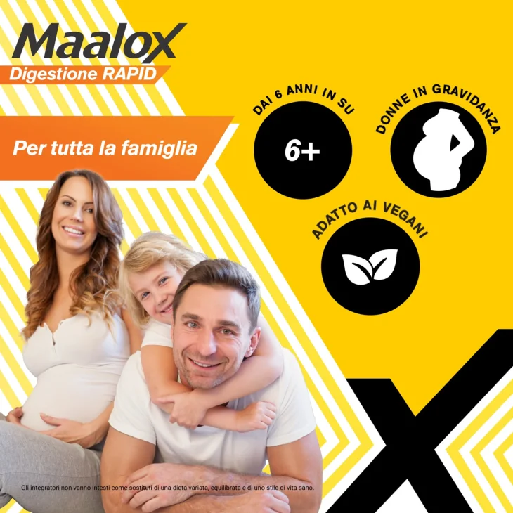 Maalox Digestione Rapid Integratore Cattiva Digestione e Acidità di Stomaco Adulti e Bambini 20 Bustine