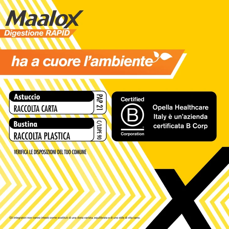 Maalox Digestione Rapid Integratore Cattiva Digestione e Acidità di Stomaco Adulti e Bambini 20 Bustine