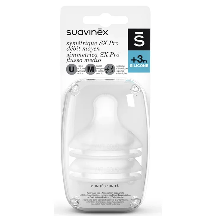 Suavinex Sx Pro Tettarella Silicone Fisiologica Flusso Medio M da 3 Mesi 2 Pezzi