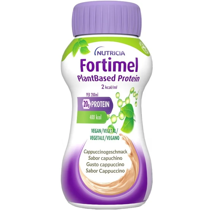 Nutricia Fortimel Plant Based Protein Alimento ai Fini Medici Speciali Gusto Cappuccini 4 bottigliette da 200 ml