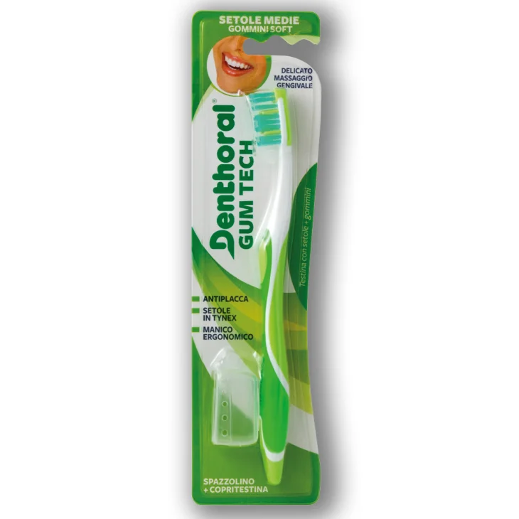 Denthoral Spazzolino Gum Tech con Tecnologia Gomma per Igiene Orale 1 Spazzolino