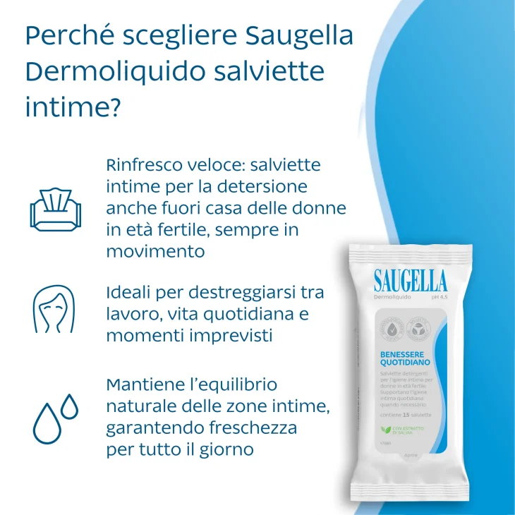 Saugella Dermoliquido Salviette Intime 15 pezzi