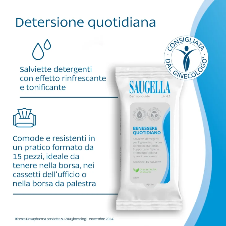 Saugella Dermoliquido Salviette Intime 15 pezzi