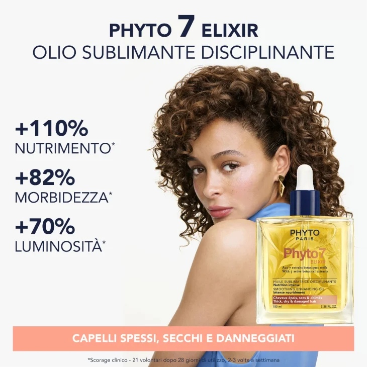 Phyto Phyto7 Elixir Olio Sublimante Disciplinante Capelli Secchi e Danneggiati 100 ml