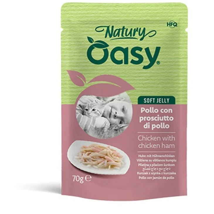 Oasy Natury Soft Jelly Alimento Complementare Gatti Adulti Pollo con Prosciutto di Pollo 70g