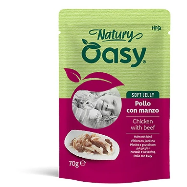 Oasy Natury Soft Jelly Alimento Complementare Gatti Adulti Pollo con Manzo 70g